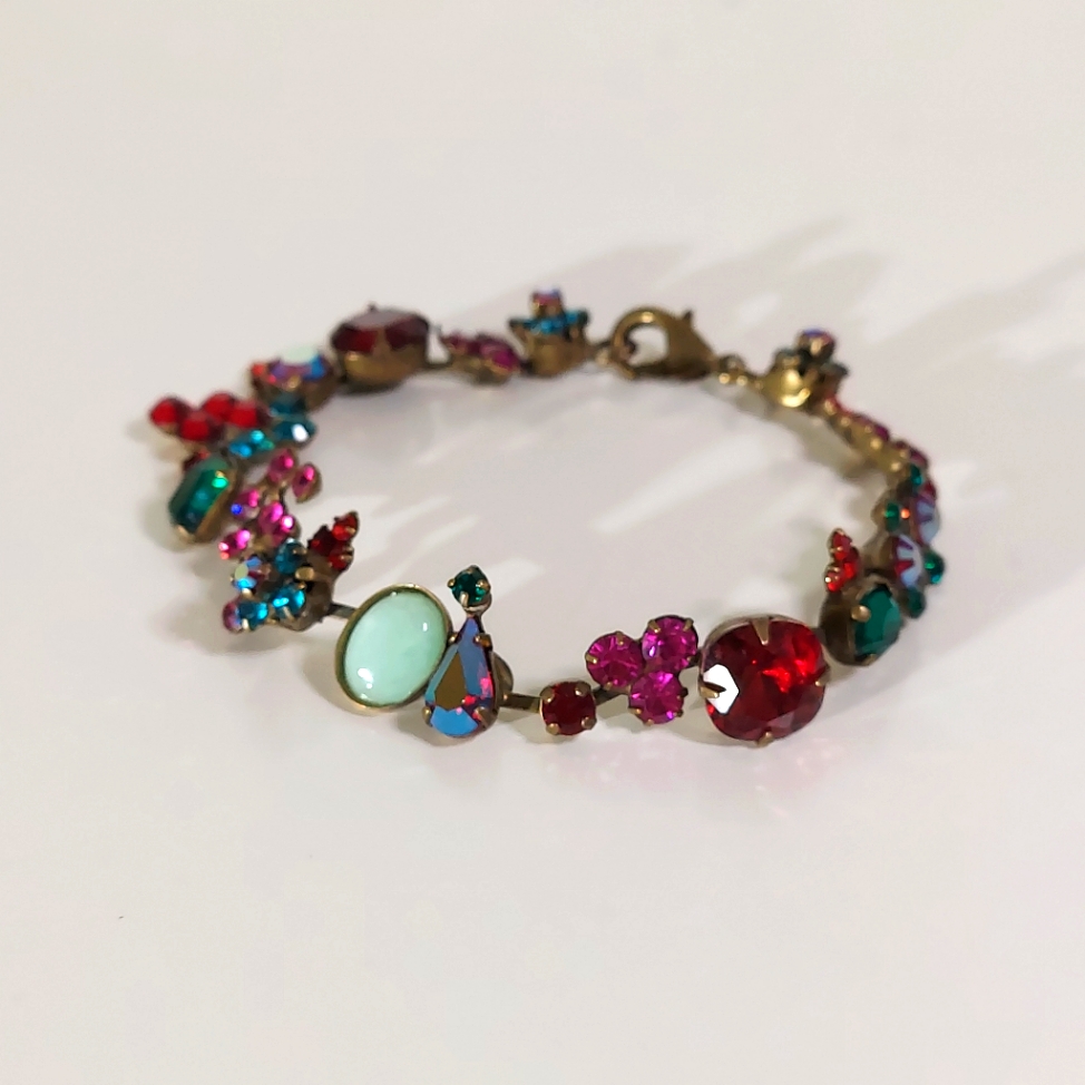 Sorrelli Vintage Multicolor Crystal Metal/Brass Prong Set Lobster Clasp Bracelet